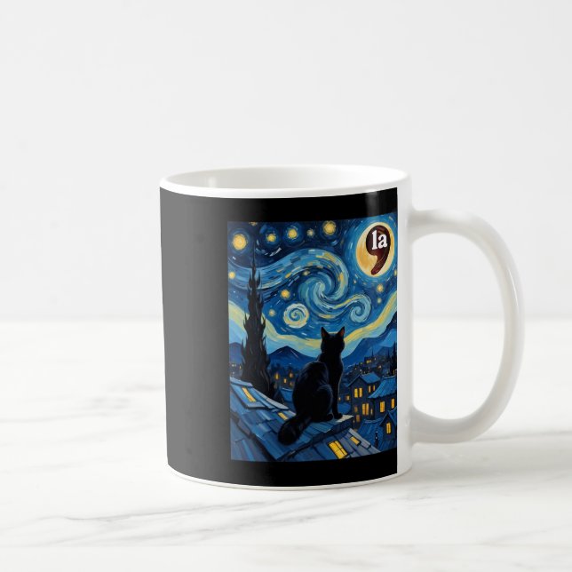 Starry Night Black Cat Comma La Kamala Harris 1 Kaffeetasse (Rechts)