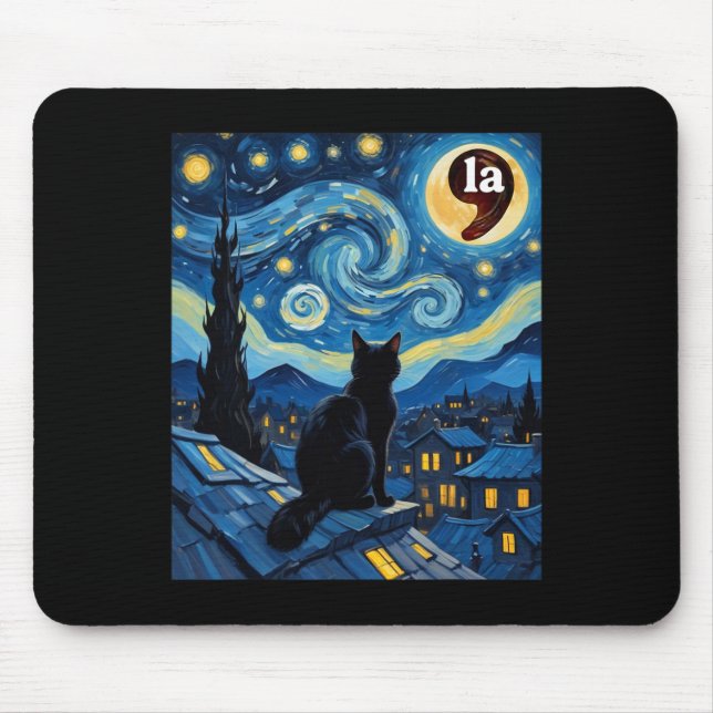 Starry Night Black Cat Comma La Kamala Harris 1 Mousepad (Vorne)