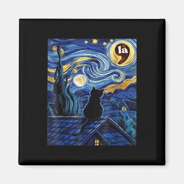 Starry Night Black Cat Comma La Kamala Harris Magnet (Vorne)