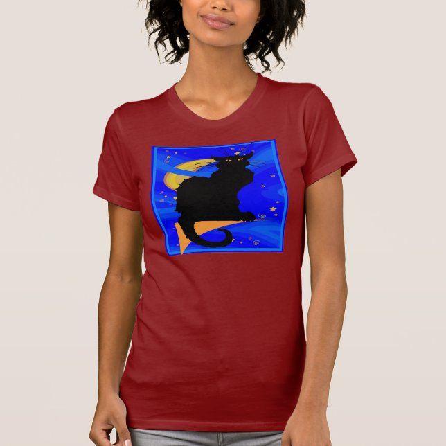 Starry Night Black Cat Halloween T-Shirt (Vorderseite)