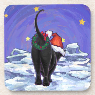 Starry Night Black Cat Weihnachten Getränkeuntersetzer
