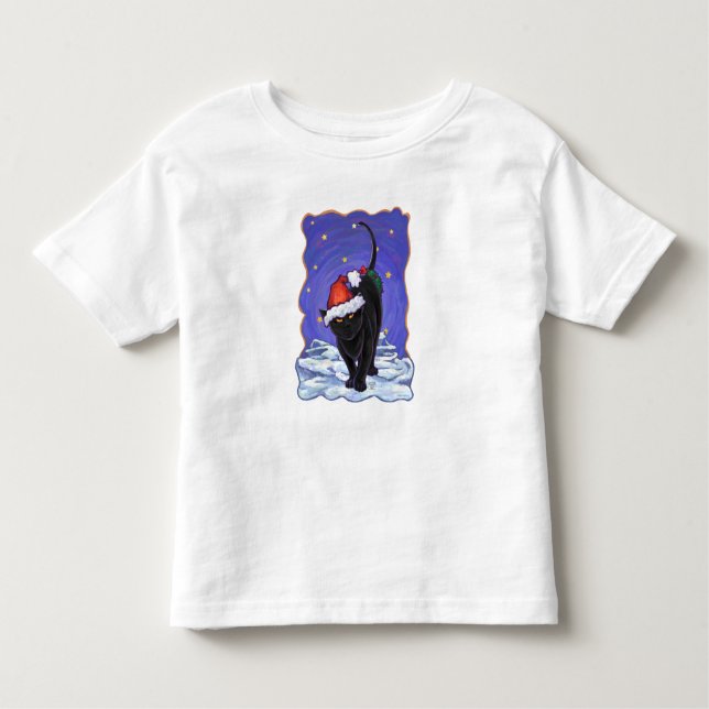 Starry Night Black Cat Weihnachten Kleinkind T-shirt (Vorderseite)