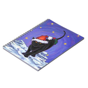 Starry Night Black Cat Weihnachten Notizblock