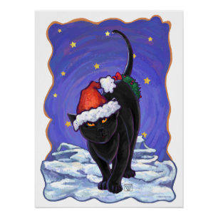 Starry Night Black Cat Weihnachten Poster