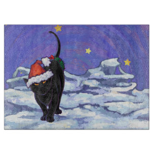Starry Night Black Cat Weihnachten Schneidebrett