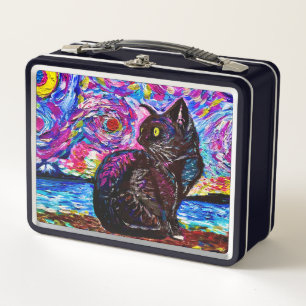 Starry Night Black Kitty Cat Metall Brotdose
