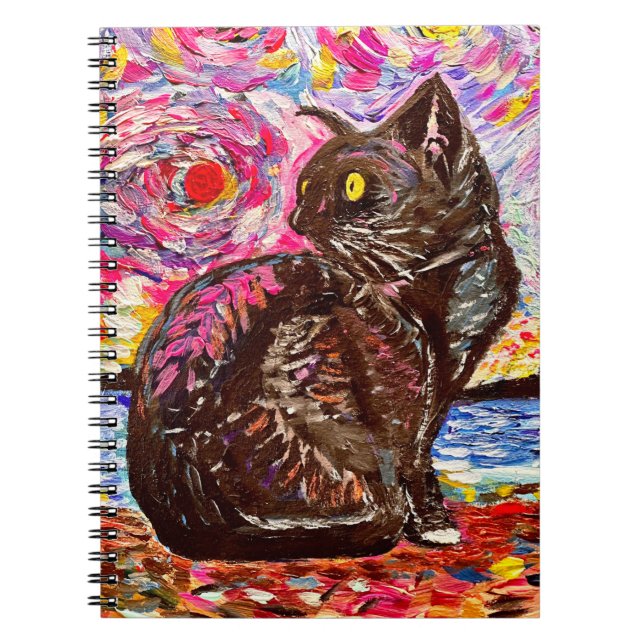 Starry Night Black Kitty Notebook Notizblock (Vorderseite)