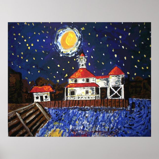 Starry Night Black Lighthouse Poster (Vorne)