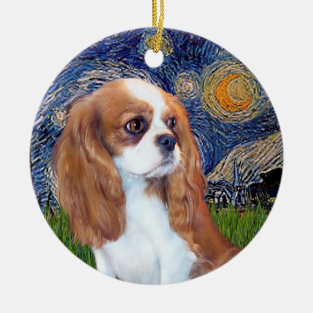 Starry Night - Blenheim Cavalier Puppy Keramik Ornament (Vorne)