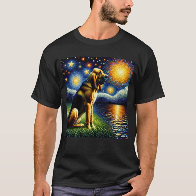 Starry Night Bloodhound Dog Van Gogh Lover T-Shirt (Vorderseite)