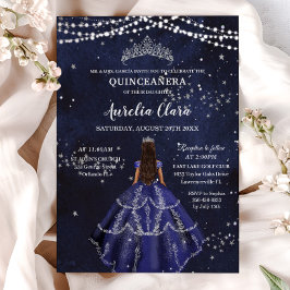 Starry Night Blue Dress Silver Quinceañera Einladung