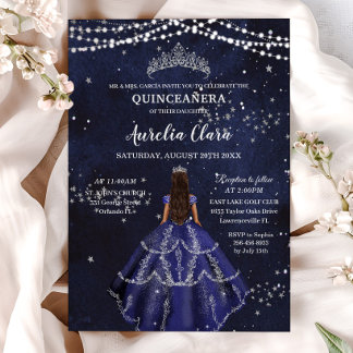 Starry Night Blue Dress Silver Quinceañera Einladung