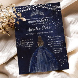 Starry Night Blue Dress Silver Quinceañera Einladung