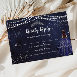 Starry Night Blue Dress Silver Quinceañera RSVP Karte