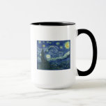 Starry Night, Blue French Stars, Vincent Van Gogh Tasse<br><div class="desc">Eine französische Stadt "Saint Remy" ist mit der Leuchtdichte der Sterne an einer blauen Sternennacht erstarrt. Der nächtliche Himmel über der Landschaft wirbelt mit weißen Wolken,  Sternen und hellgelben Halbmond um Mitternacht. Vintage postimpressionistische Ölgemälde von Vincent Van Gogh.</div>