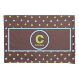 Starry Night Blue Green and Brown Boy's Monogram Kissenbezug