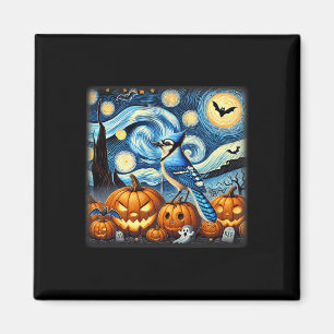 Starry Night Blue Jay Halloween Magnet