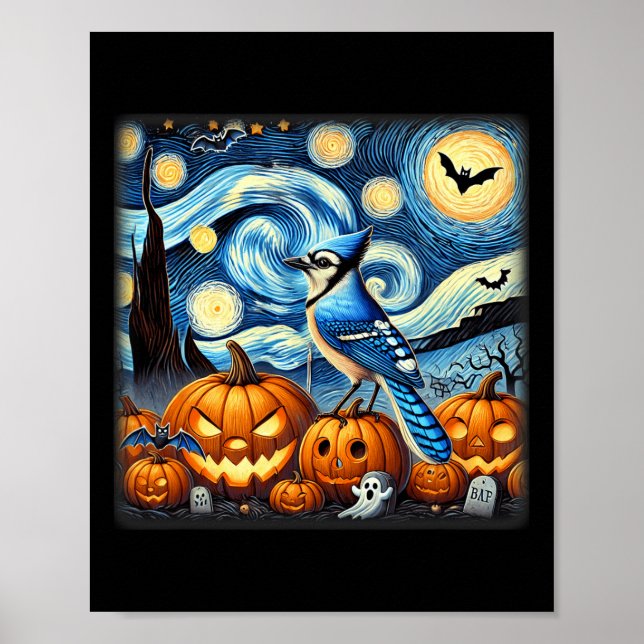 Starry Night Blue Jay Halloween Poster (Vorne)