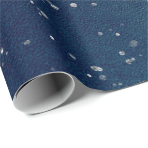 Starry Night Blue Navy Dots Gray Silver Confetti Geschenkpapier