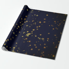 Starry Night Blue Navy Forest Gold Confetti Geschenkpapier