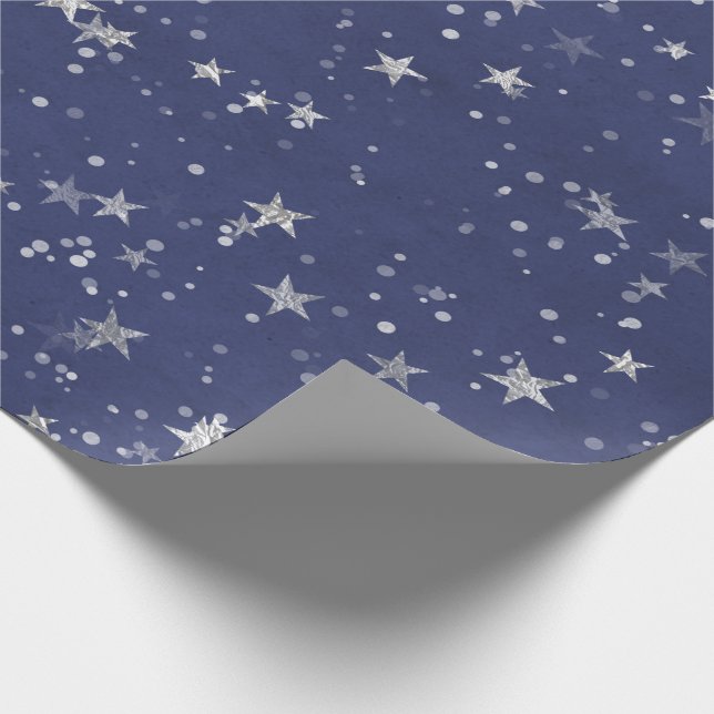 Starry Night Blue Navy Gray Silver Confetti Geschenkpapier (Ecke)