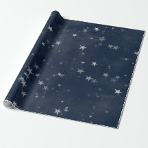 Starry Night Blue Navy Stars Gray Silver Confetti