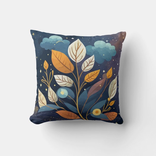 Starry Night Blue Orange Autumn Leaves Kissen (Vorderseite)