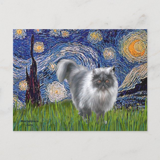 Starry Night - Blue Smoke Persische Katze Postkarte (Vorderseite)