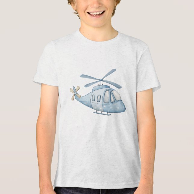 Starry Night Blue Watercolor Helicopter Nursery Tri-Blend Shirt (Vorderseite)