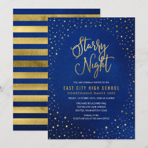Starry Night Blue Watercolor Imitats Gold Scool Da Einladung