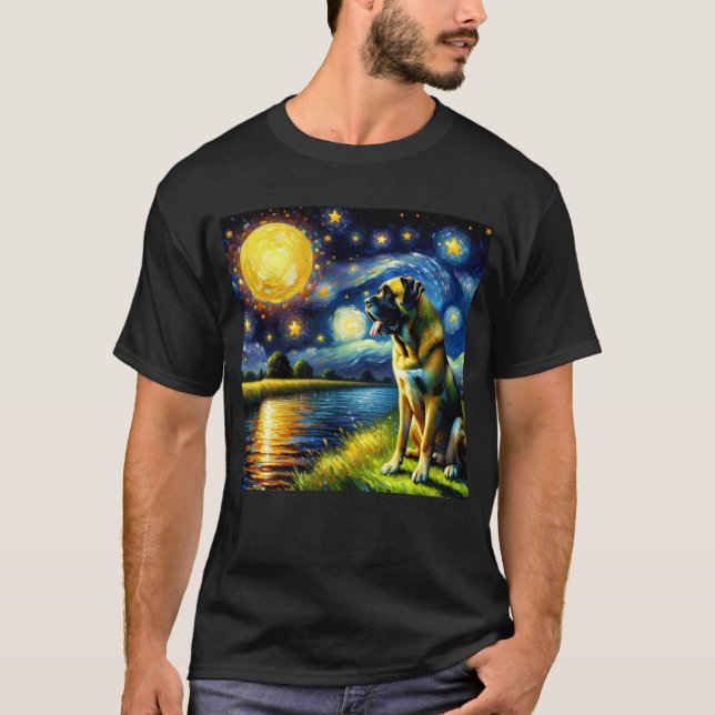 Starry Night Boerboel Dog Van Gogh Lover T-Shirt (Vorderseite)