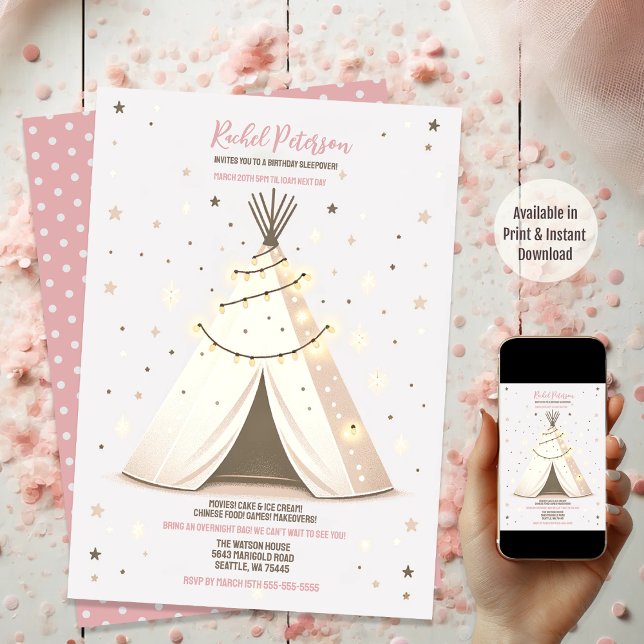 Starry Night Boho Chic Teepee Sleepover Party Einladung (Available in both Print and Instant Download)