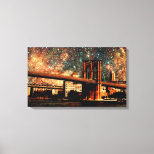 Starry Night Brookyn Bridge Wrapped Canvas Leinwanddruck