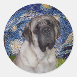 Starry Night - Bull Mastiff Portrait Runder Aufkleber