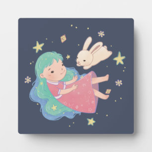 Starry Night Bunny & Girl Illustration Fotoplatte