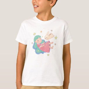 Starry Night Bunny & Girl Illustration T-Shirt