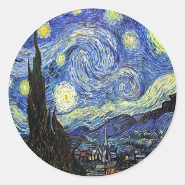 Starry Night by Vincent Van Gogh 1889 Runder Aufkleber (Vorderseite)