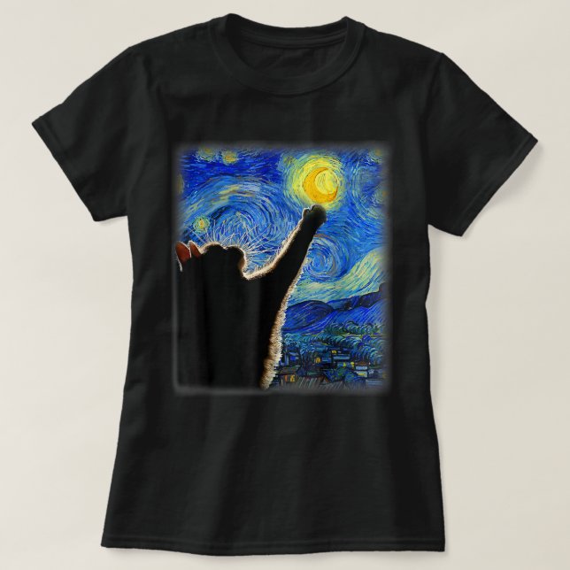 Starry Night Cat, Cat Mama, Cat Vater, Cat Lover,  T-Shirt (Design vorne)