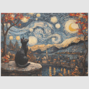Starry Night Cat Decoupage Seidenpapier