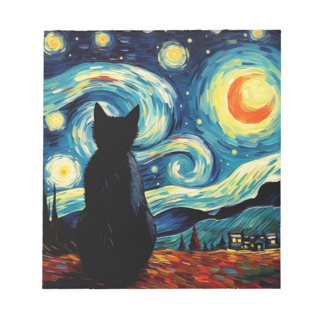 Starry Night Cat Notizblock (Vorderseite)