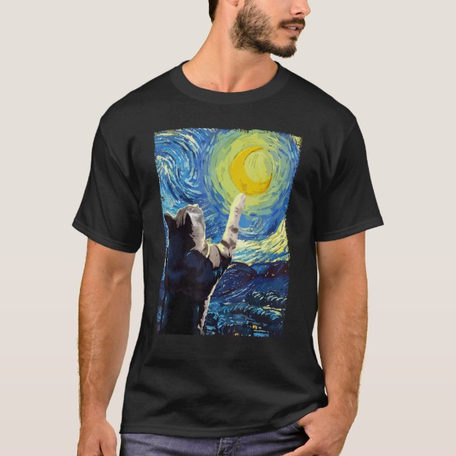 Starry Night Cat Painting Kitten Kitty Cat Mama Va T-Shirt (Vorderseite)