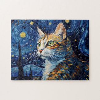 Starry Night Cat Puzzle