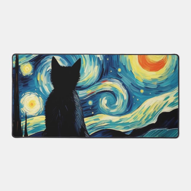 Starry Night Cat Schreibtischunterlage (Vorderseite)
