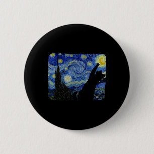 Starry Night Cat Shirt Van Gogh Cat Lover Cat Mama Button