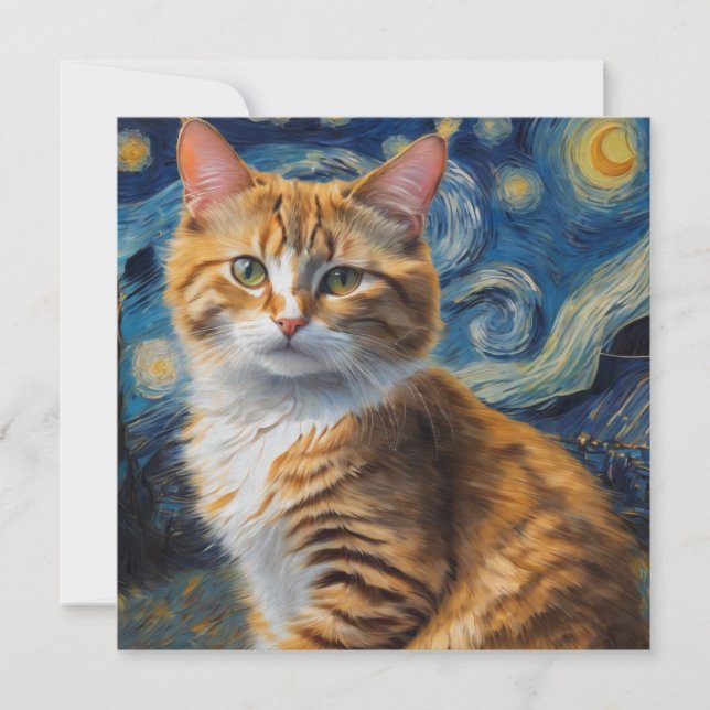 Starry Night Cat Square Postkarte (Vorderseite)