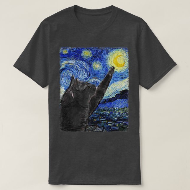 Starry Night Cat Van Gogh Cat977 T-Shirt (Design vorne)