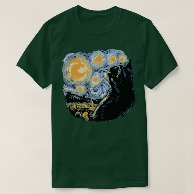 Starry Night Cat, Van Gogh Cat, Cat Lover, Cat Mam T-Shirt (Design vorne)