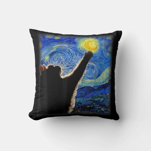 Starry Night Cat, Van Gogh Cat Lover Cat Vater Mam Kissen (Vorderseite)