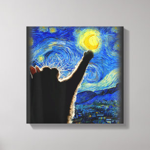 Starry Night Cat, Van Gogh Cat Lover Cat Vater Mam Leinwanddruck