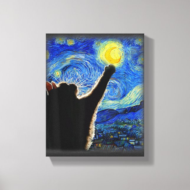 Starry Night Cat, Van Gogh Cat Lover Cat Vater Mam Leinwanddruck (Vorderseite)